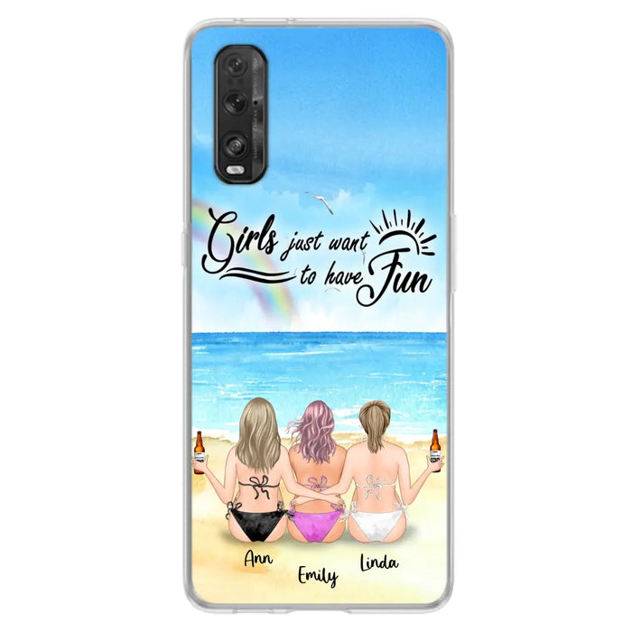 Personalized Best Friends Phone Case - Up to 3 Besties - Girls Just Want To Have Fun - Bikini Girls With Drinks