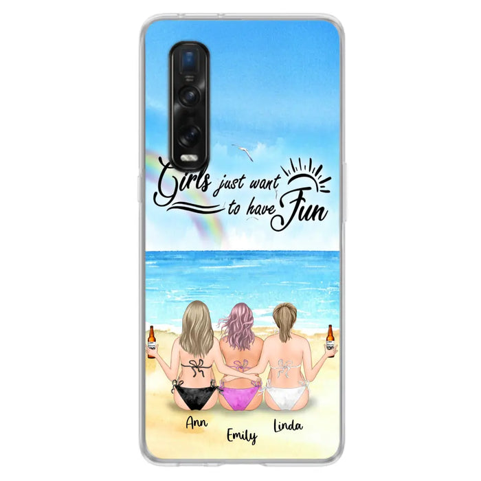 Personalized Best Friends Phone Case - Up to 3 Besties - Girls Just Want To Have Fun - Bikini Girls With Drinks
