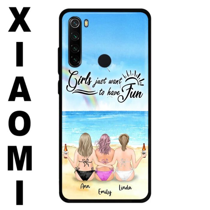 Personalized Best Friends Phone Case - Up to 3 Besties - Girls Just Want To Have Fun - Bikini Girls With Drinks