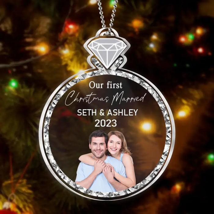 Personalized Couple Acrylic Ornament - Upload Photo - Christmas Gift For Couple - Our First Christmas Married