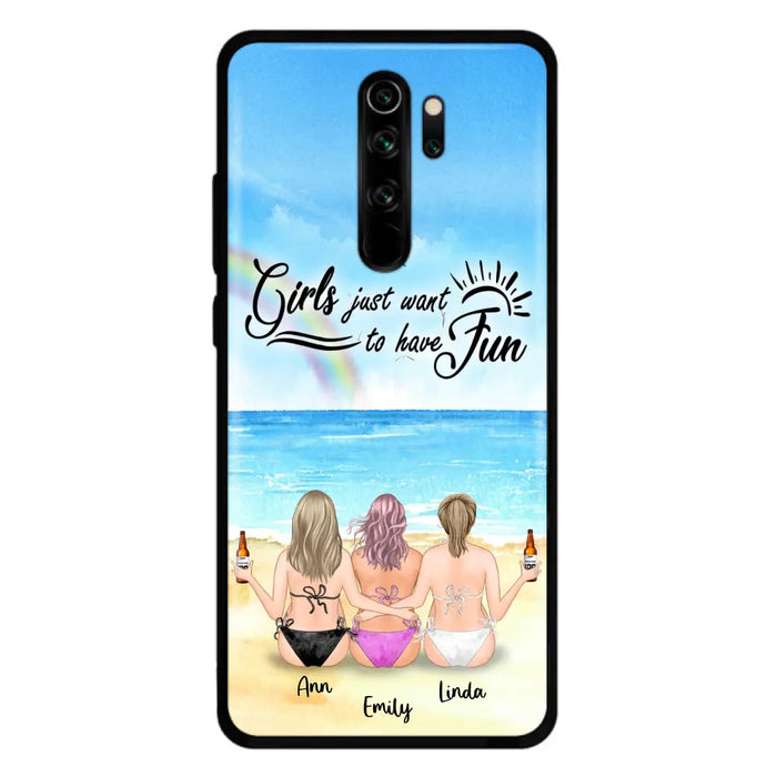 Personalized Best Friends Phone Case - Up to 3 Besties - Girls Just Want To Have Fun - Bikini Girls With Drinks