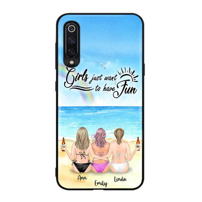 Personalized Best Friends Phone Case - Up to 3 Besties - Girls Just Want To Have Fun - Bikini Girls With Drinks