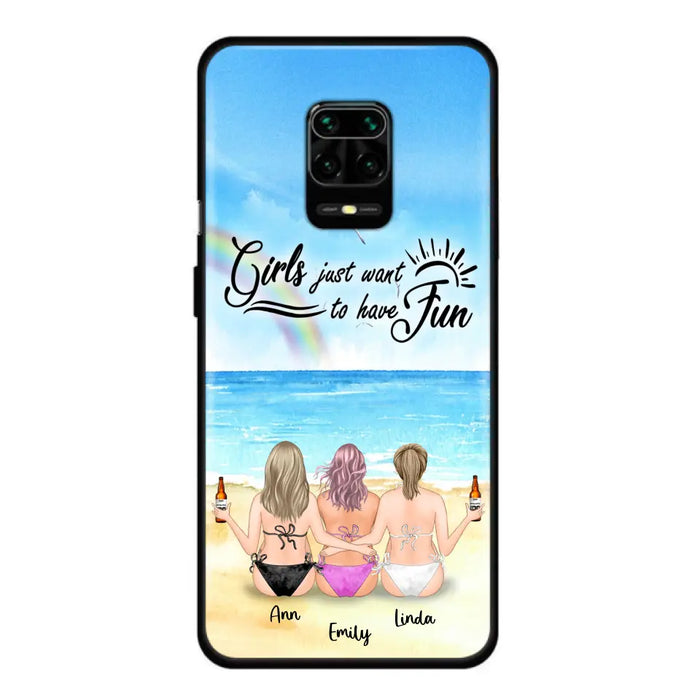 Personalized Best Friends Phone Case - Up to 3 Besties - Girls Just Want To Have Fun - Bikini Girls With Drinks