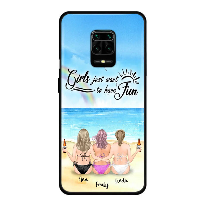 Personalized Best Friends Phone Case - Up to 3 Besties - Girls Just Want To Have Fun - Bikini Girls With Drinks