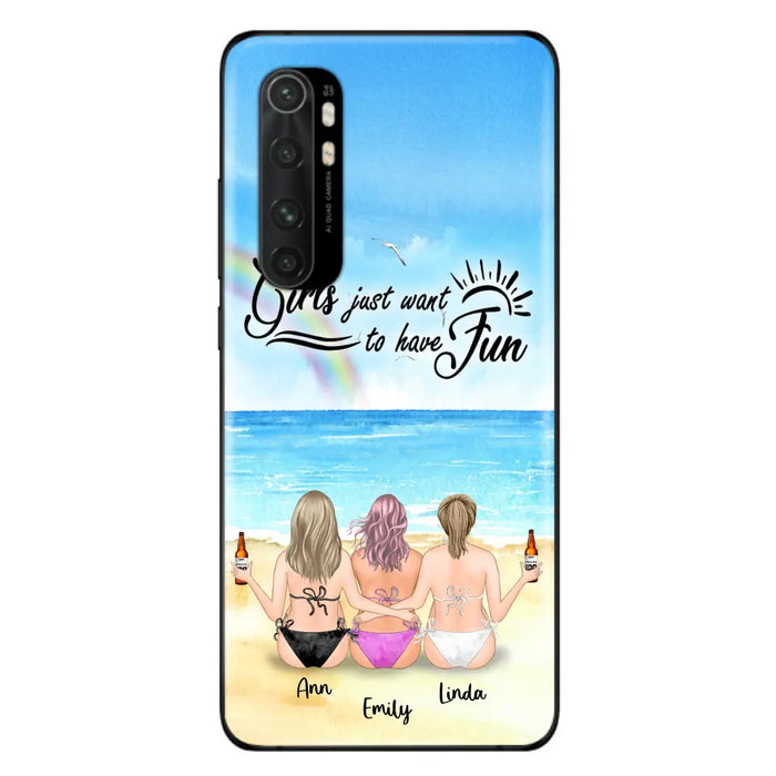 Personalized Best Friends Phone Case - Up to 3 Besties - Girls Just Want To Have Fun - Bikini Girls With Drinks