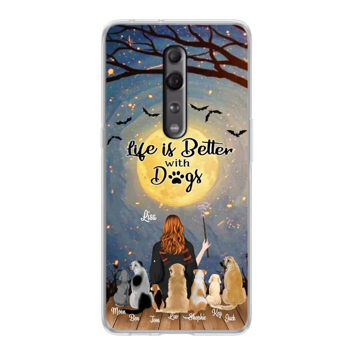 Personalized Witch Phone Case - Up to 7 Dogs - Gift For Dog Lover - Life Is Better With Dogs