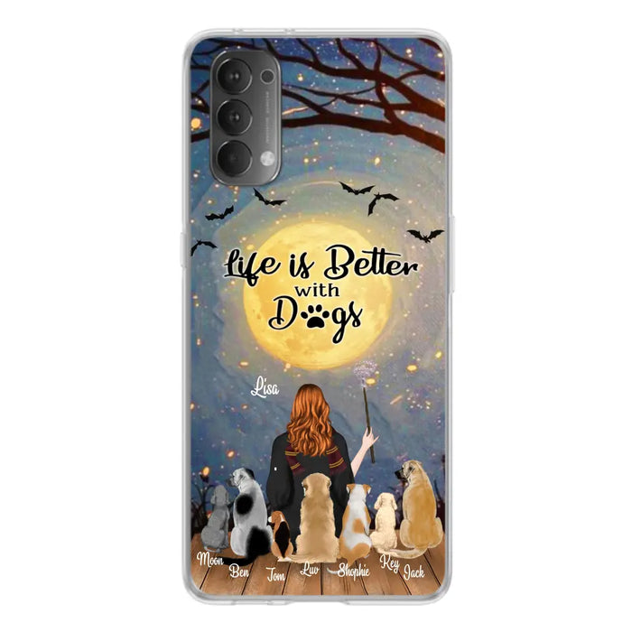 Personalized Witch Phone Case - Up to 7 Dogs - Gift For Dog Lover - Life Is Better With Dogs