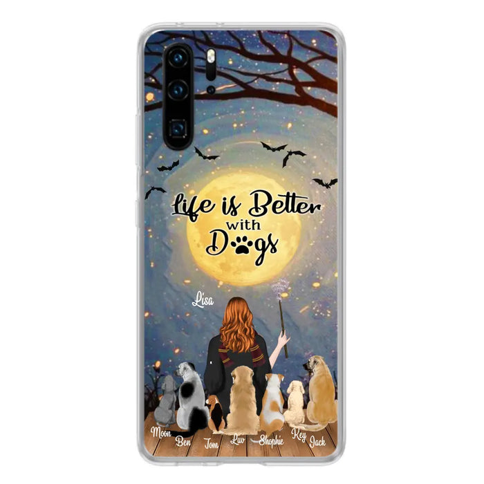 Personalized Witch Phone Case - Up to 7 Dogs - Gift For Dog Lover - Life Is Better With Dogs