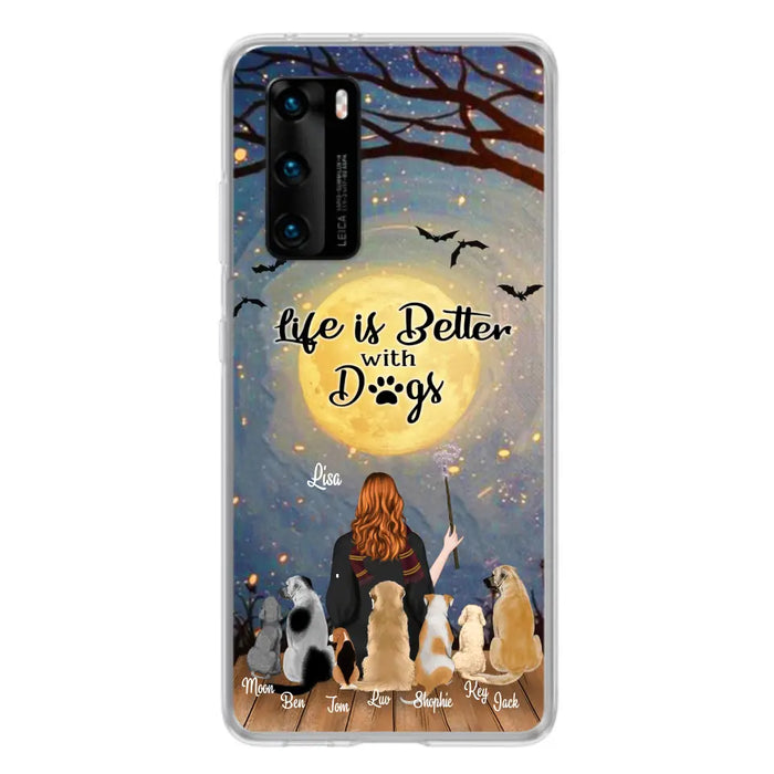 Personalized Witch Phone Case - Up to 7 Dogs - Gift For Dog Lover - Life Is Better With Dogs