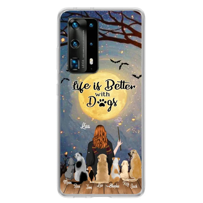 Personalized Witch Phone Case - Up to 7 Dogs - Gift For Dog Lover - Life Is Better With Dogs
