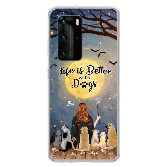 Personalized Witch Phone Case - Up to 7 Dogs - Gift For Dog Lover - Life Is Better With Dogs