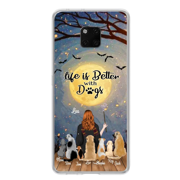 Personalized Witch Phone Case - Up to 7 Dogs - Gift For Dog Lover - Life Is Better With Dogs
