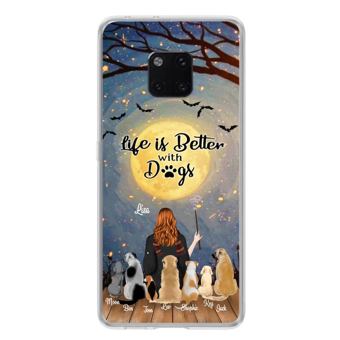 Personalized Witch Phone Case - Up to 7 Dogs - Gift For Dog Lover - Life Is Better With Dogs