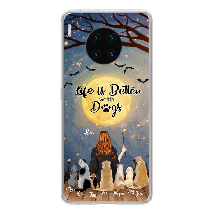 Personalized Witch Phone Case - Up to 7 Dogs - Gift For Dog Lover - Life Is Better With Dogs