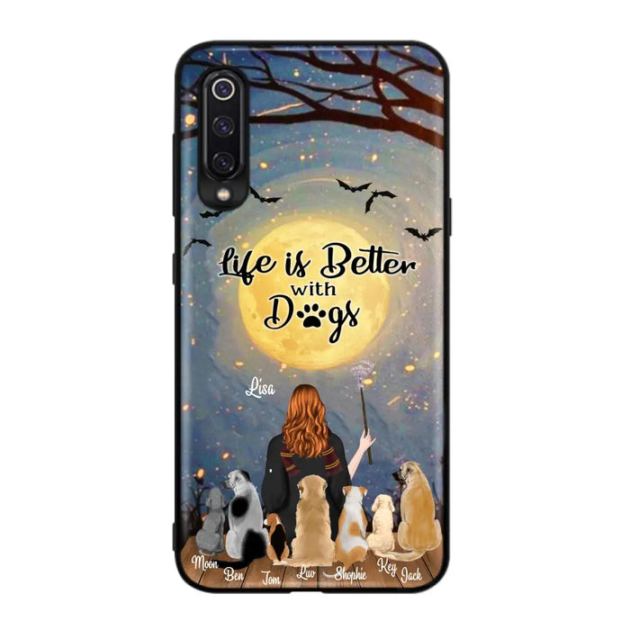 Personalized Witch Phone Case - Up to 7 Dogs - Gift For Dog Lover - Life Is Better With Dogs