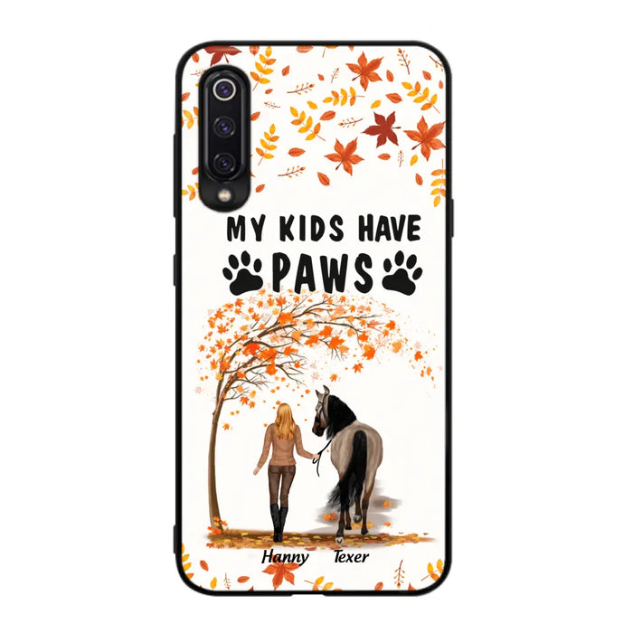 Personalized Horse Mom In Autumn Phone Case - Girl With Up to 2 Horses - My Kids Have Paws - Case For Xiaomi, Oppo And Huawei