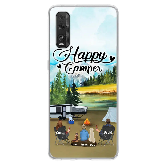 Personalized Camping Phone Case - Parents With 1 Kids And 2 Pets - Best Gift For Family - Happy Camper - Case For Xiaomi, Oppo And Huawei