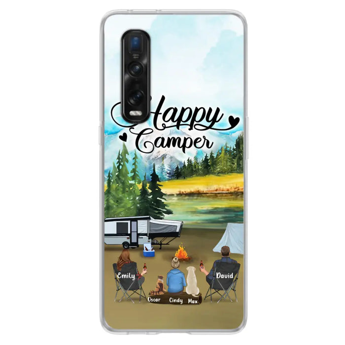 Personalized Camping Phone Case - Parents With 1 Kids And 2 Pets - Best Gift For Family - Happy Camper - Case For Xiaomi, Oppo And Huawei