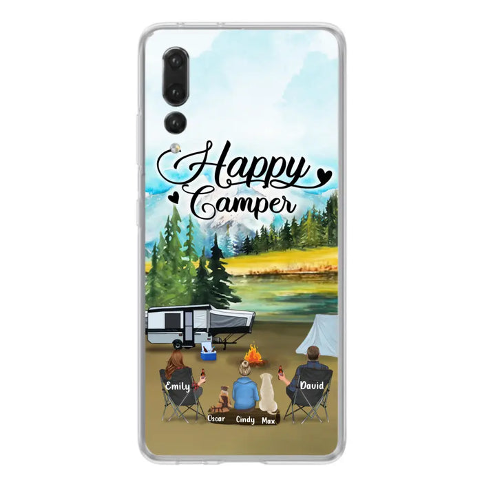 Personalized Camping Phone Case - Parents With 1 Kids And 2 Pets - Best Gift For Family - Happy Camper - Case For Xiaomi, Oppo And Huawei