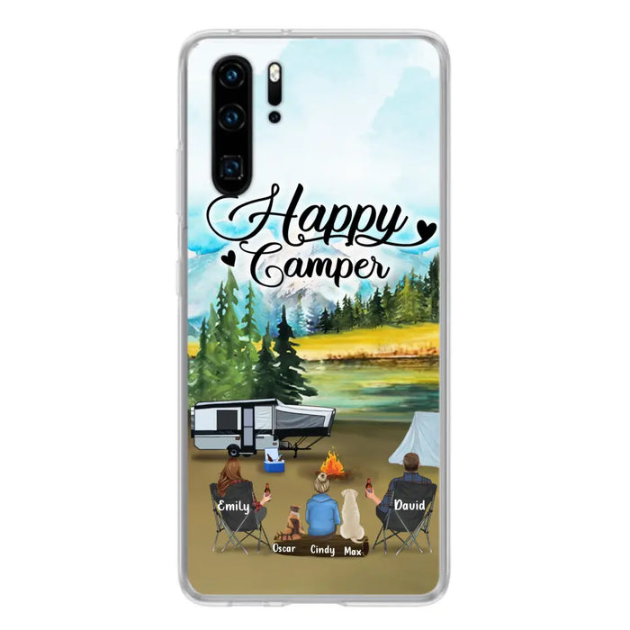 Personalized Camping Phone Case - Parents With 1 Kids And 2 Pets - Best Gift For Family - Happy Camper - Case For Xiaomi, Oppo And Huawei