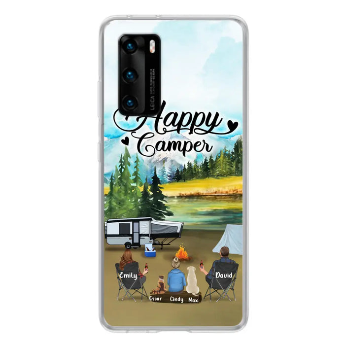 Personalized Camping Phone Case - Parents With 1 Kids And 2 Pets - Best Gift For Family - Happy Camper - Case For Xiaomi, Oppo And Huawei