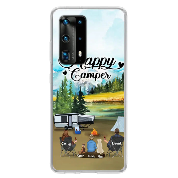 Personalized Camping Phone Case - Parents With 1 Kids And 2 Pets - Best Gift For Family - Happy Camper - Case For Xiaomi, Oppo And Huawei
