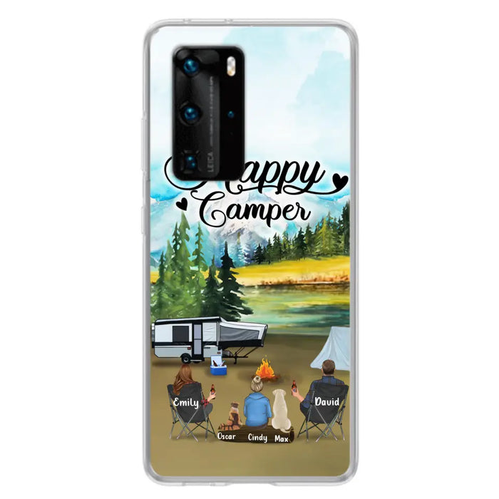 Personalized Camping Phone Case - Parents With 1 Kids And 2 Pets - Best Gift For Family - Happy Camper - Case For Xiaomi, Oppo And Huawei