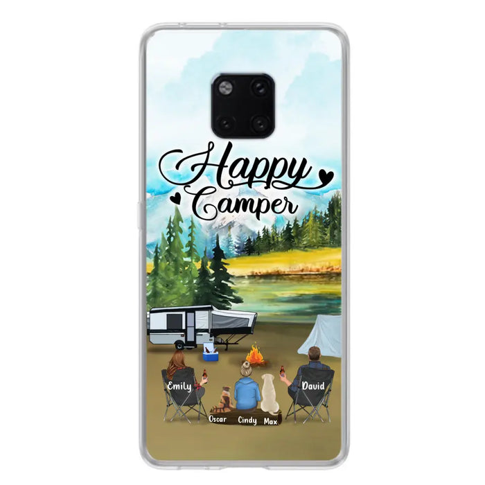 Personalized Camping Phone Case - Parents With 1 Kids And 2 Pets - Best Gift For Family - Happy Camper - Case For Xiaomi, Oppo And Huawei