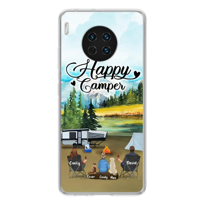 Personalized Camping Phone Case - Parents With 1 Kids And 2 Pets - Best Gift For Family - Happy Camper - Case For Xiaomi, Oppo And Huawei