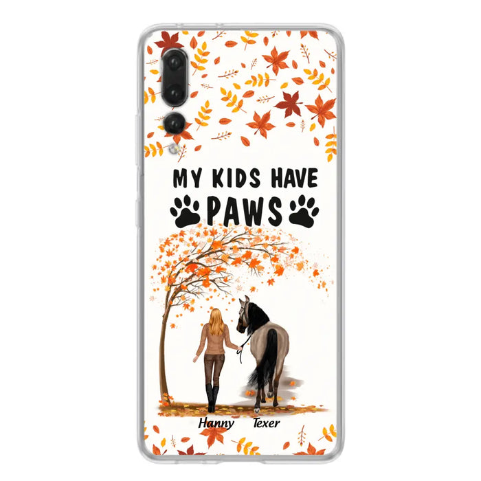 Personalized Horse Mom In Autumn Phone Case - Girl With Up to 2 Horses - My Kids Have Paws - Case For Xiaomi, Oppo And Huawei