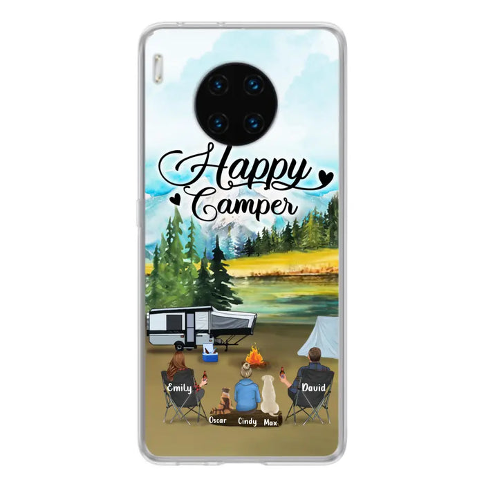 Personalized Camping Phone Case - Parents With 1 Kids And 2 Pets - Best Gift For Family - Happy Camper - Case For Xiaomi, Oppo And Huawei