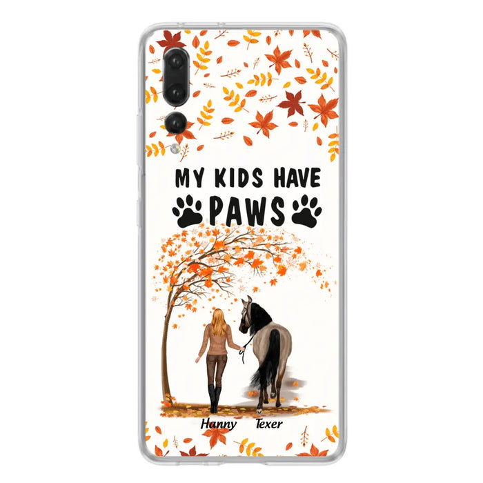 Personalized Horse Mom In Autumn Phone Case - Girl With Up to 2 Horses - My Kids Have Paws - Case For Xiaomi, Oppo And Huawei