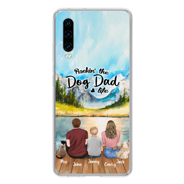 Personalized Pet Couple Phone Case - Parent With 1 Kid And 2 Pets - Case For Xiaomi, Oppo And Huawei