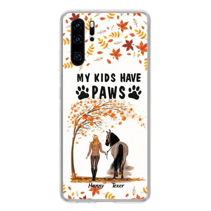 Personalized Horse Mom In Autumn Phone Case - Girl With Up to 2 Horses - My Kids Have Paws - Case For Xiaomi, Oppo And Huawei