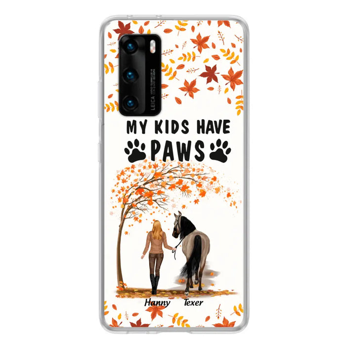 Personalized Horse Mom In Autumn Phone Case - Girl With Up to 2 Horses - My Kids Have Paws - Case For Xiaomi, Oppo And Huawei