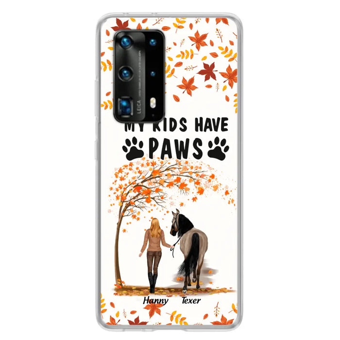 Personalized Horse Mom In Autumn Phone Case - Girl With Up to 2 Horses - My Kids Have Paws - Case For Xiaomi, Oppo And Huawei