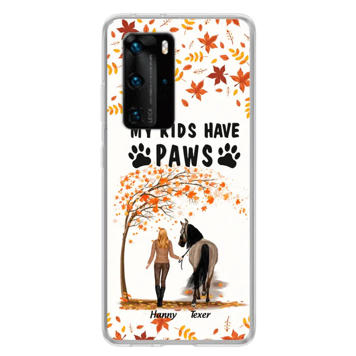 Personalized Horse Mom In Autumn Phone Case - Girl With Up to 2 Horses - My Kids Have Paws - Case For Xiaomi, Oppo And Huawei
