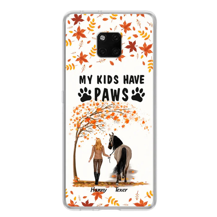 Personalized Horse Mom In Autumn Phone Case - Girl With Up to 2 Horses - My Kids Have Paws - Case For Xiaomi, Oppo And Huawei