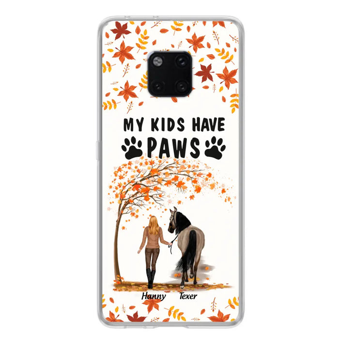 Personalized Horse Mom In Autumn Phone Case - Girl With Up to 2 Horses - My Kids Have Paws - Case For Xiaomi, Oppo And Huawei