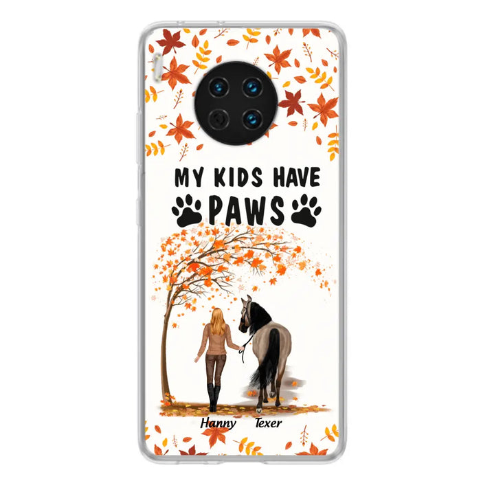 Personalized Horse Mom In Autumn Phone Case - Girl With Up to 2 Horses - My Kids Have Paws - Case For Xiaomi, Oppo And Huawei