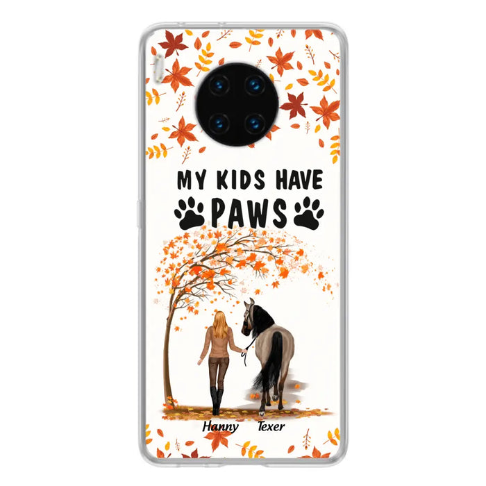 Personalized Horse Mom In Autumn Phone Case - Girl With Up to 2 Horses - My Kids Have Paws - Case For Xiaomi, Oppo And Huawei