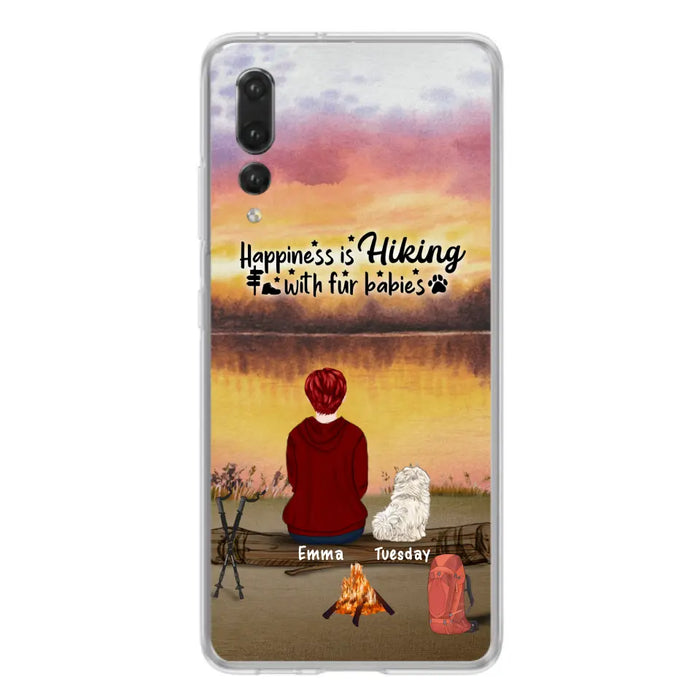 Personalized Hiking Phone Case - Man/Woman/Couple With Up to 4 Pets - Gift For Cat/Dog Lover - Happiness Is Hiking With Fur Babies - Case For Xiaomi, Oppo And Huawei