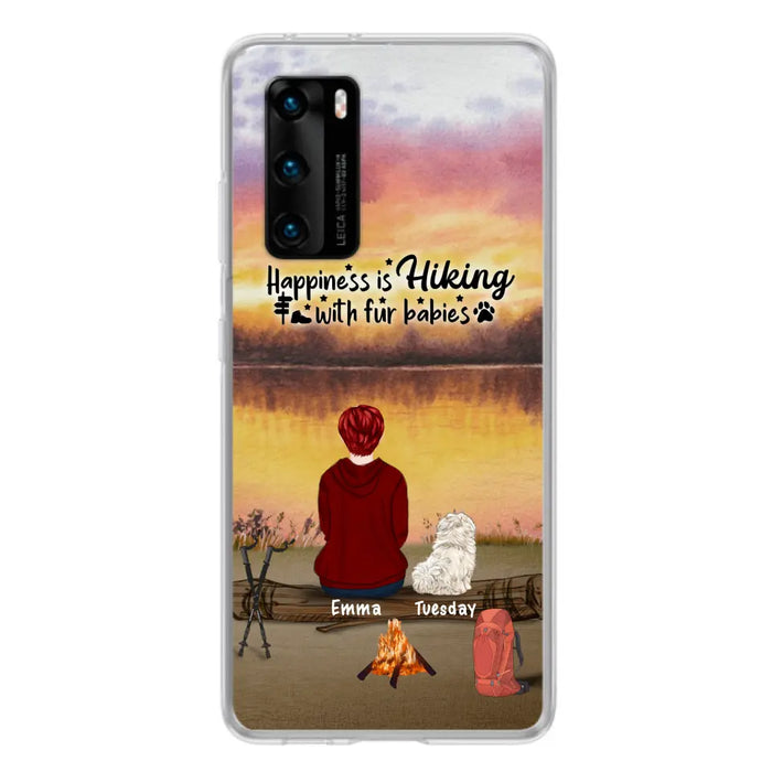 Personalized Hiking Phone Case - Man/Woman/Couple With Up to 4 Pets - Gift For Cat/Dog Lover - Happiness Is Hiking With Fur Babies - Case For Xiaomi, Oppo And Huawei