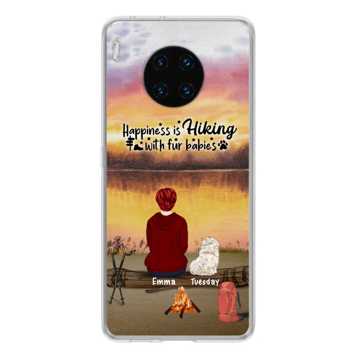 Personalized Hiking Phone Case - Man/Woman/Couple With Up to 4 Pets - Gift For Cat/Dog Lover - Happiness Is Hiking With Fur Babies - Case For Xiaomi, Oppo And Huawei