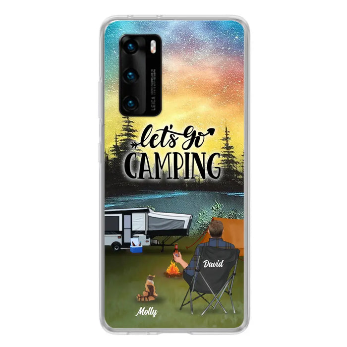 Personalized Night Camping Phone Case - Solo/Couple With Up to 6 Pets - Gift For Camping Lover - Let's Go Camping - Case For Xiaomi, Oppo And Huawei
