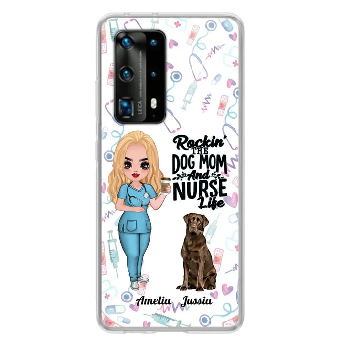 Personalized Nurse Dog Mom Phone Case - Up to 5 Dogs - Gift Idea For Dog Lover - Rockin' The Dog Mom And Nurse Life - Case For Xiaomi, Oppo And Huawei