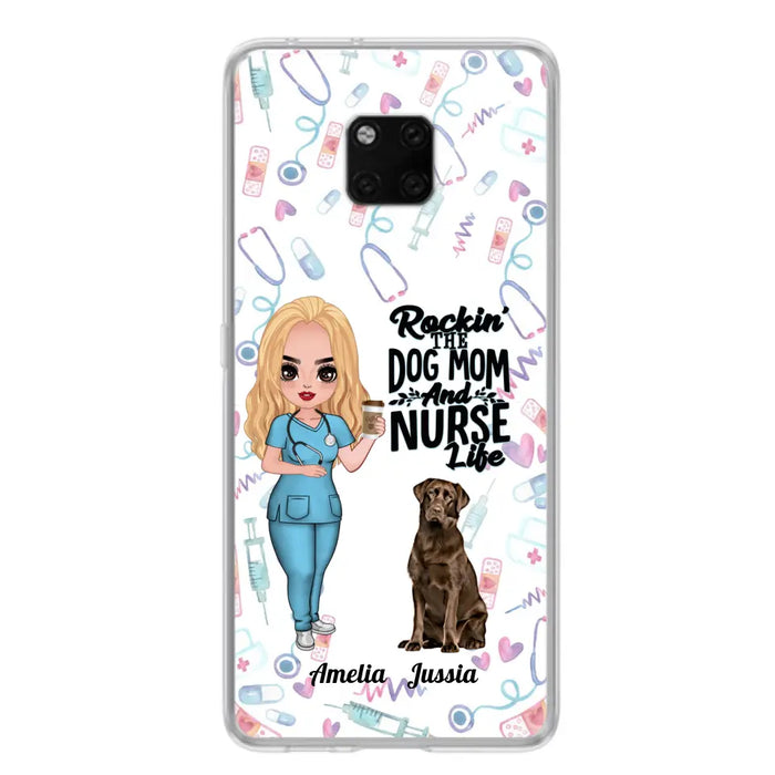 Personalized Nurse Dog Mom Phone Case - Up to 5 Dogs - Gift Idea For Dog Lover - Rockin' The Dog Mom And Nurse Life - Case For Xiaomi, Oppo And Huawei