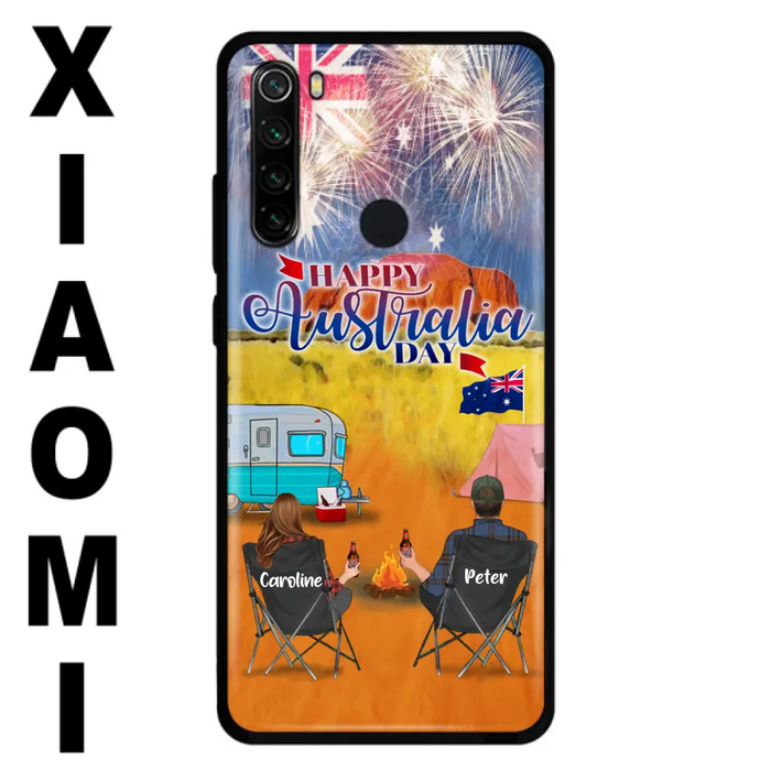 Personalized Camping Happy Australia Day Phone Case - Couple/Parents With Up to 2 Kids And 2 Pets - Gift Idea For Camping Lover - Case For Xiaomi, Oppo And Huawei