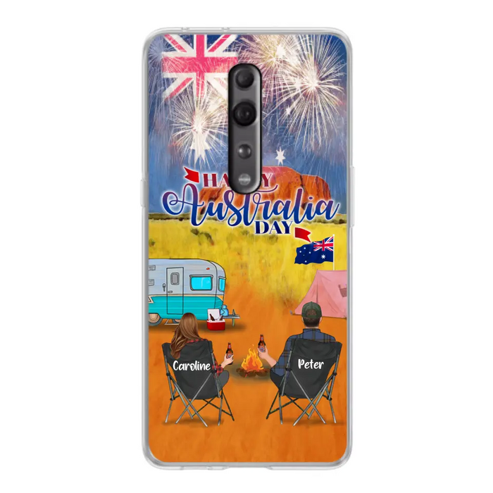 Personalized Camping Happy Australia Day Phone Case - Couple/Parents With Up to 2 Kids And 2 Pets - Gift Idea For Camping Lover - Case For Xiaomi, Oppo And Huawei