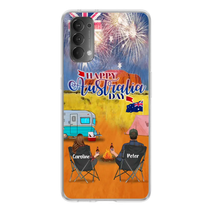 Personalized Camping Happy Australia Day Phone Case - Couple/Parents With Up to 2 Kids And 2 Pets - Gift Idea For Camping Lover - Case For Xiaomi, Oppo And Huawei